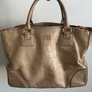 TORY BURCH Tan Croc Leather ROBINSON Shoulder Bag